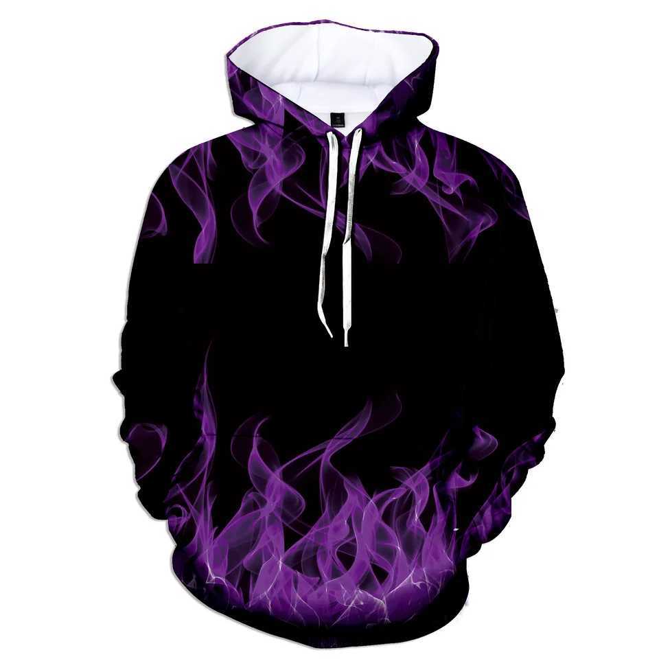 Fashion Trend Mens Casual Hoodie 3D Digital Printing Flame Nylon Hoodie Size Up W241230