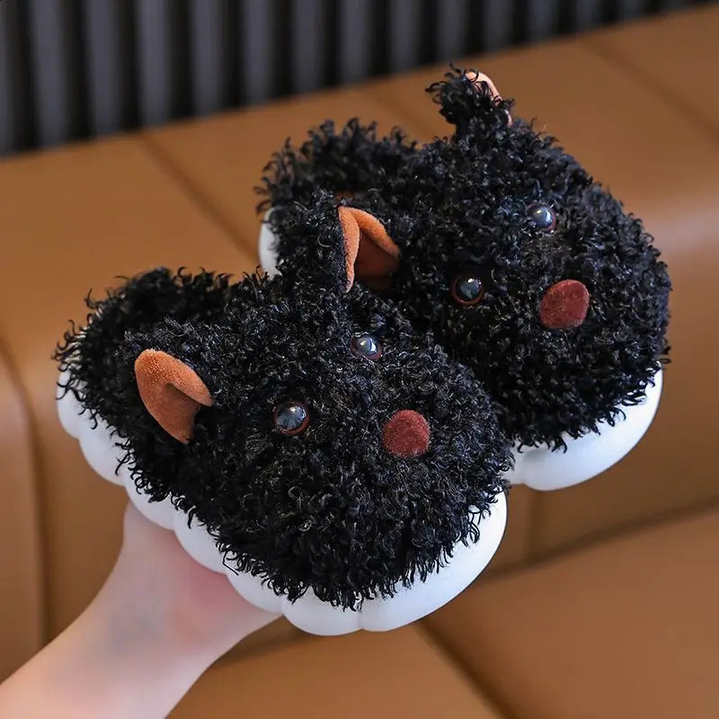 Cartoon Dog Kids Slippers Cute Animals Winter Shoes For Boys Girls Plush Warm Soft Bottom Children Indoor Slippers 241230