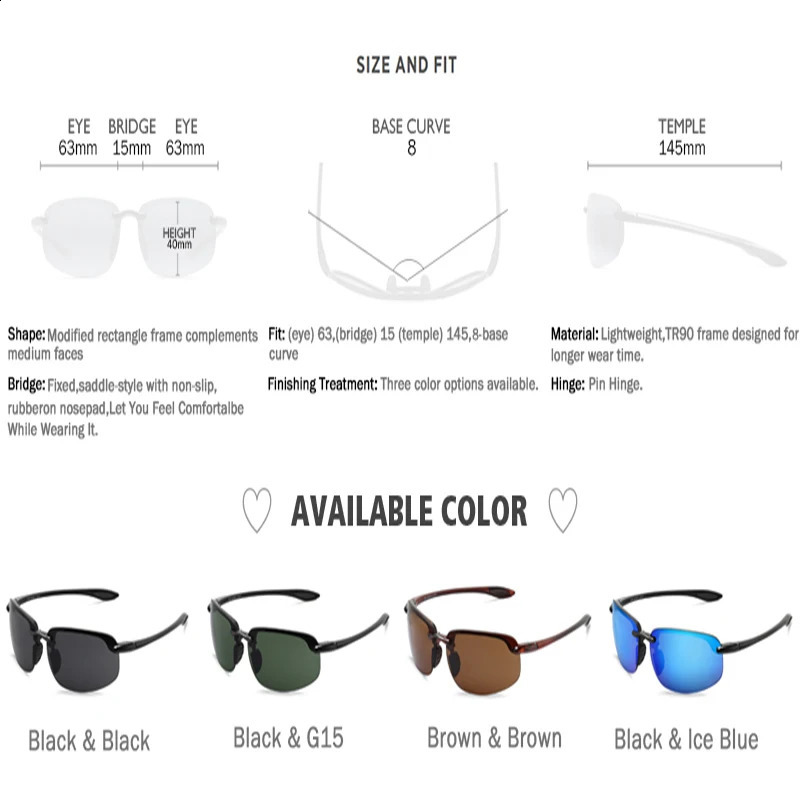 JULI Nylon Polarized Sports Sunglasses for Men Women Fishing Baseball Driving Sun Glasses TR90 Rimless Frame UV400 8001 241230