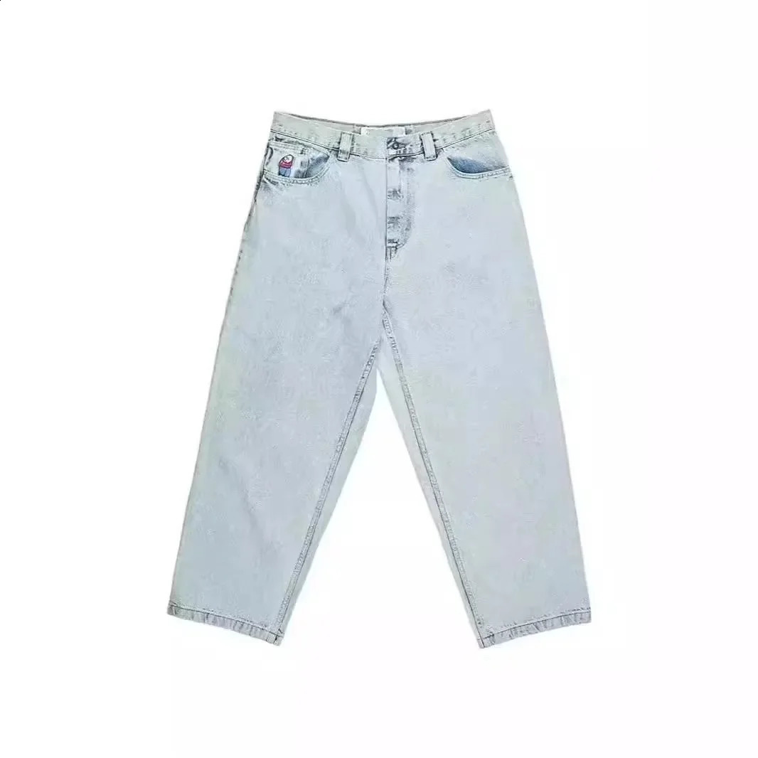 American Style Y2K Polar Big Hip Hop Embroidery Versatile Jeans Mens Casual Straight-Leg Jeans For All Seasons 241230