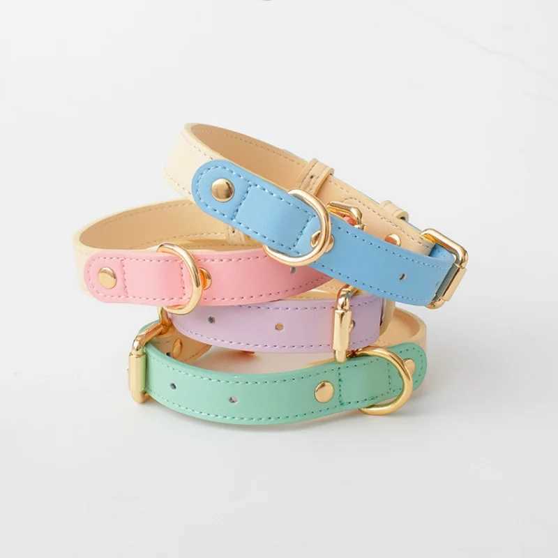 2025 new Leather for cat and dogs color blocking design leather dog collar with leash set waterproof outdoor pet rope