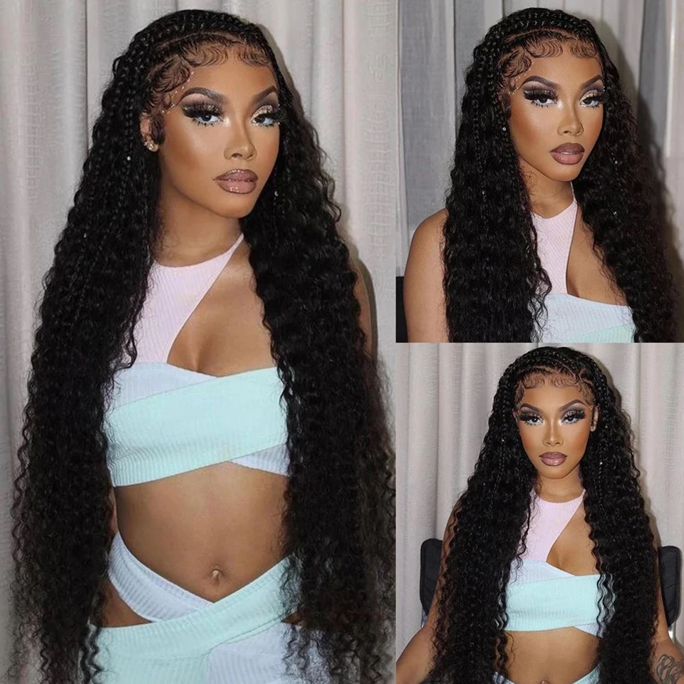 250 Density Brazilian Deep Curly 360 Full Hd Front Human Hair Water Wave 13X4 Lace Frontal Black /red /blonde Glueless Synthetic Wig