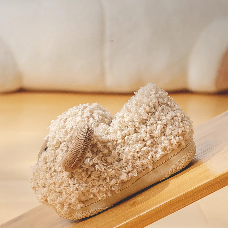 Childrens Cotton Shoes Boys Girls Cartoon Sheep Fur Shoes Baby Indoor Winter Kids Fashion Flat Plush Warm Non-slip Slippers 241230bj