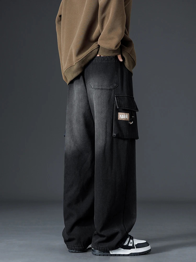 Winter Fleece Jeans Men Big Size 8XL 7XL 6XL Thick Warm Wide Leg Straight Denim Cargo Pants Male Thermal Baggy Jean Trousers 241224