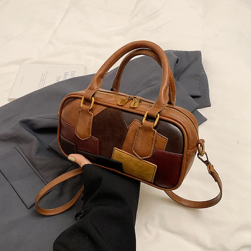 Retro Panther Comparison Splicing Bowling Shoulder Bag Womens briefcase Pillow Handbag Autumn Large Capacity Handbag 241226