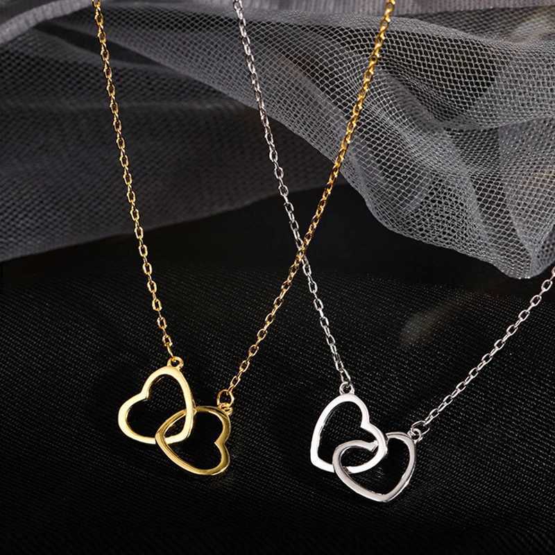 New 925 sterling silver double ring heart-shaped necklace womens clavicle chain simple temperature necklace wedding jewelry accessories W241230