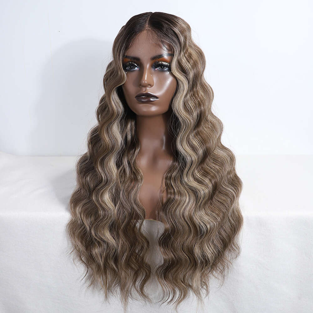FREEDOM Synthetic Lace Front For Women 28 Inch Loose Body Wavy Middle Part Ombre Brown Blonde White Wig Cosplay Wigs