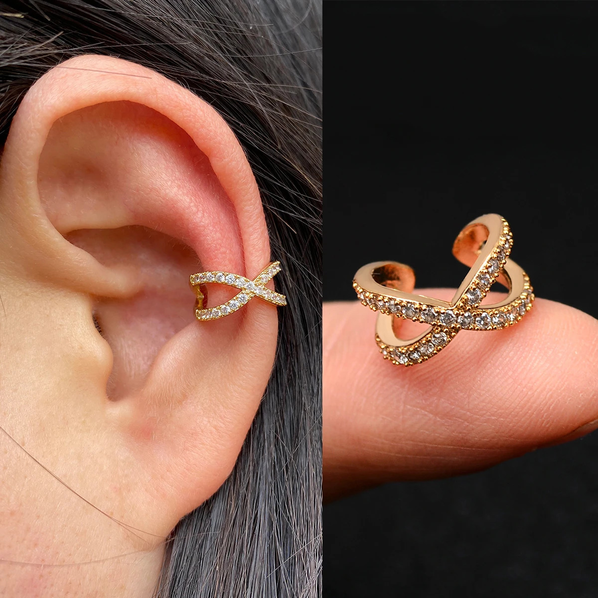 1pcs Cute Flower Butterfly Crystal Ear Cuff Clip Earrings Piercing Cartilage Wrap Stud On Jewelry Girls Gift 241225
