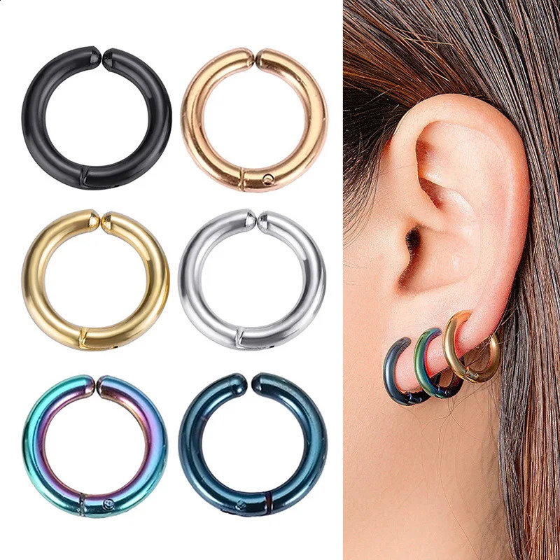 2Pcs1Pair Stainless Steel Ear Clip Earrings For Women Man Non Piercing Round Circle Punk Simple Jewelry 241225