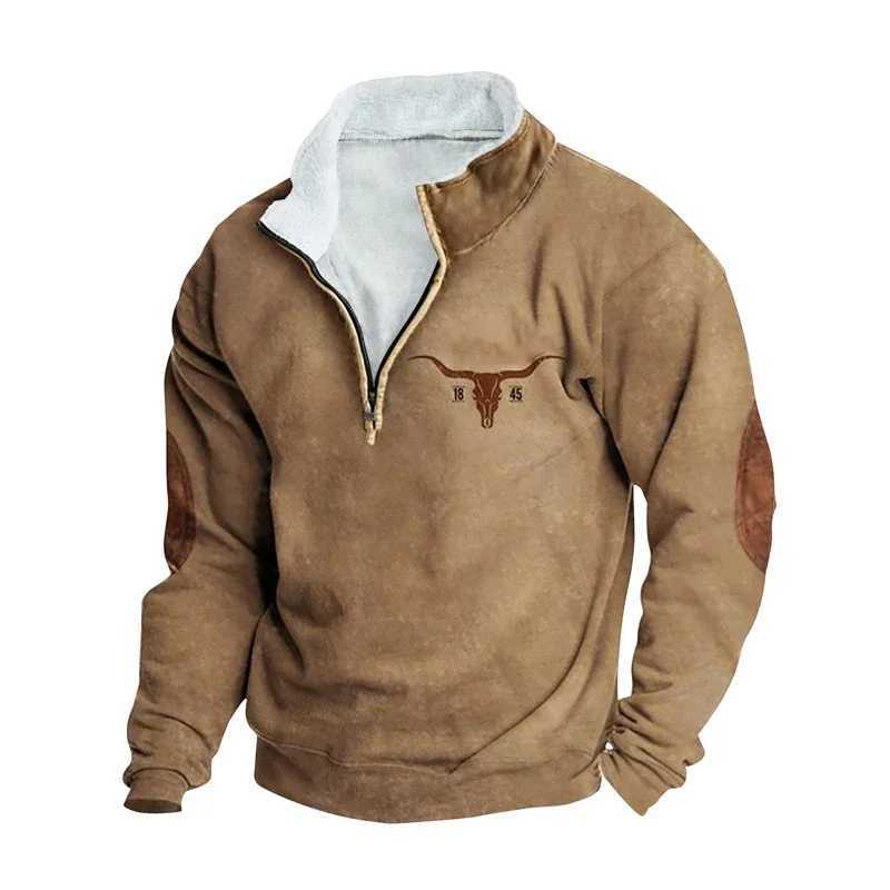 Casual mens sports shirt with wool lining long sleeved zipper lapel loose zipper retro contrasting color winter warm top mens style W250108
