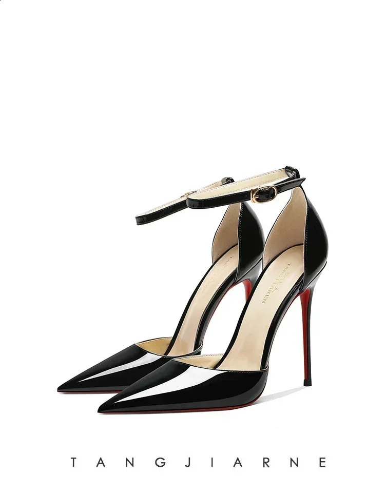 Nude colored professional high heels womens slim heels pointed toe sexy one line buckle wrapped sandals 241230