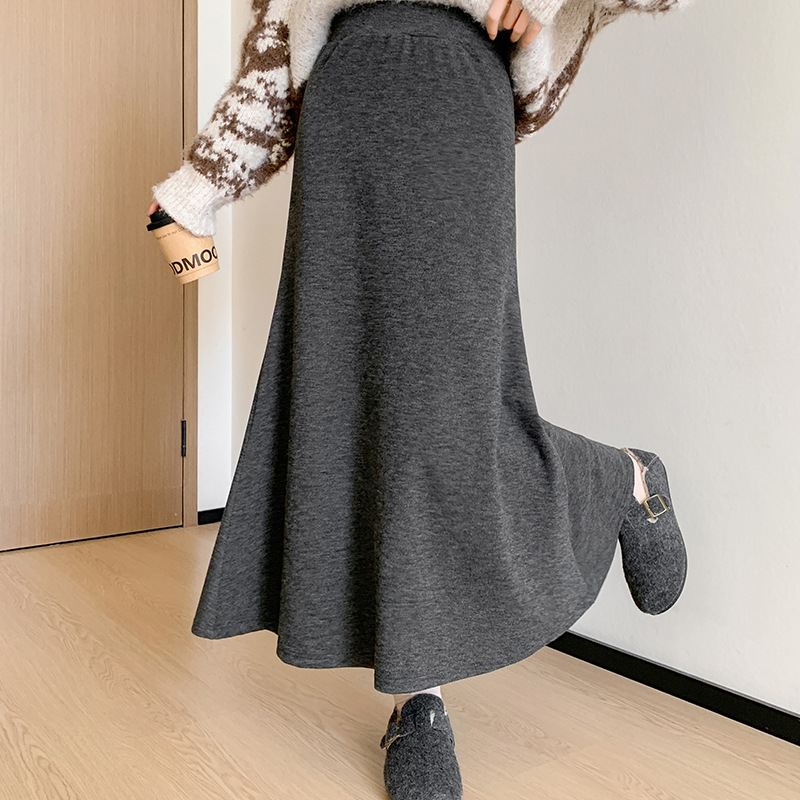 FP229 Autumn and Winter 2024 New Gentle Temperament High-grade Glutinous Rice Slim Woolen A-line Hip-wrapped Fishtail Skirt