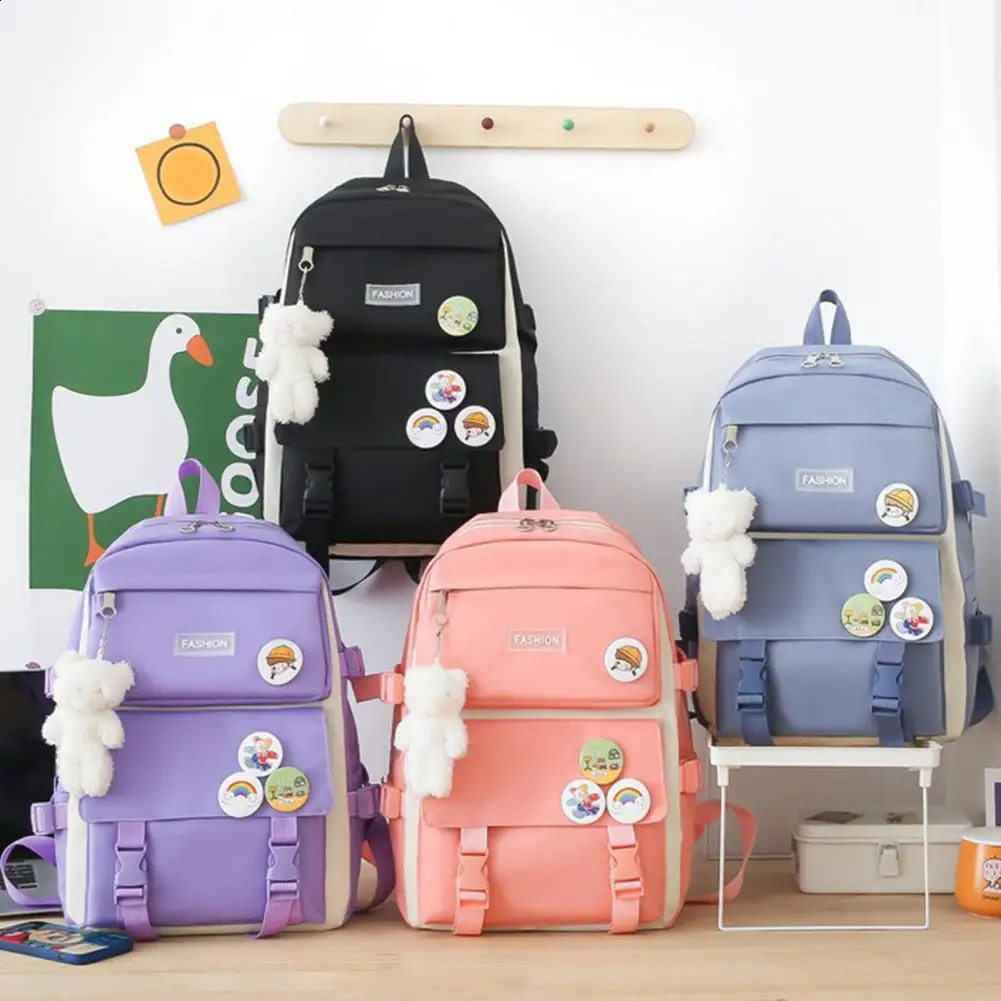 4 Pcs/Set Student Backpack Set Includes Crossbody Bag Pencil Case And Tutoring Bag Large Capacity Zipper Closure Travel Backpack 241230