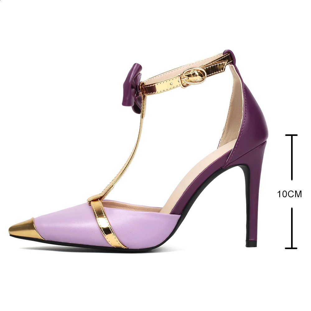 n Glod Purple Stilettos Pointed Toe T-strap High Heels Women Sandals Summer Party Dress Prom Shoes Pumps 241230