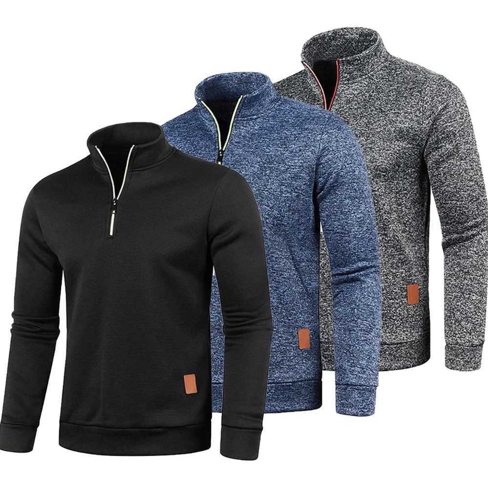 Wool rack collar jacket half zipper solid color zipper ultra-thin casual long sleeved sweater wool sweater mens clothing W241230