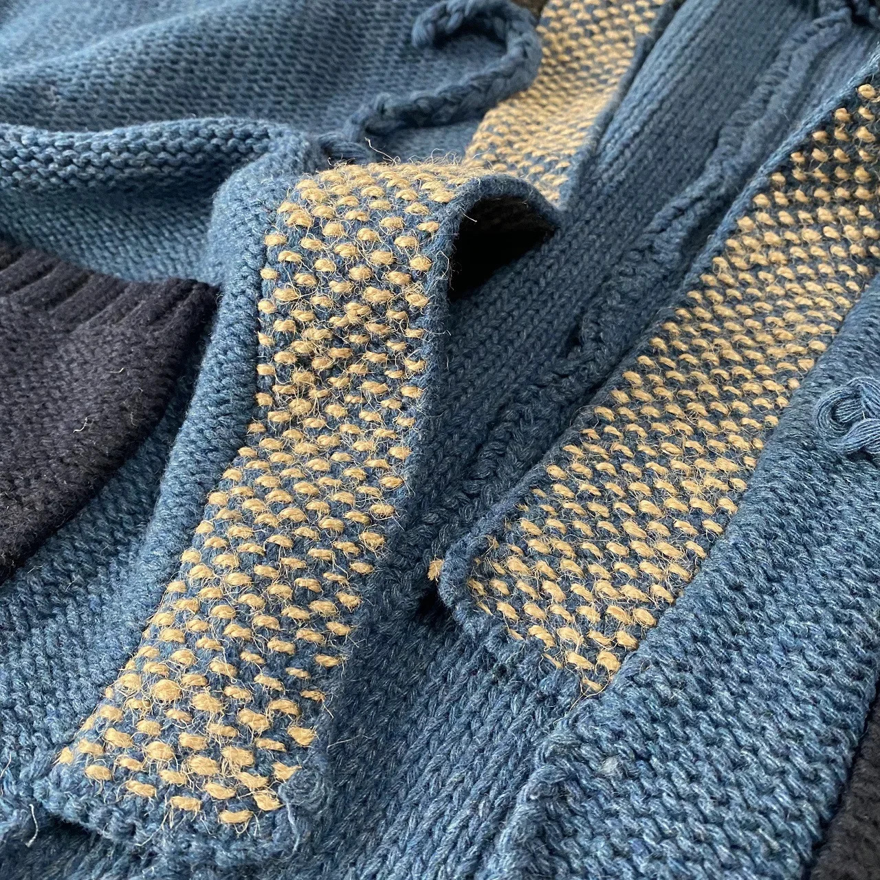 Non Kapital Ing Knitted Japan Blue V-Neck Thickened Loose Cardigan Kimono Long Sleeve Plaid Taoist Robe Annual Jia Brand