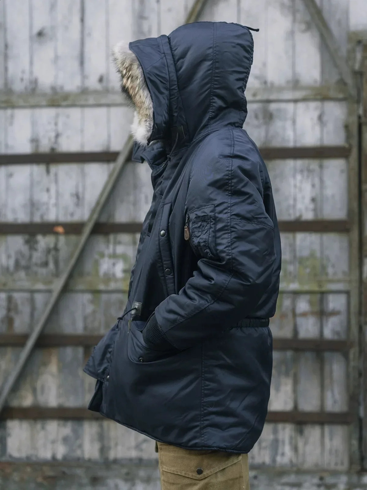 Rugged Bronson Type N3A Snorkel Parka Winter Mens Real Fur Collar Long Bomber Jacket Blue N3B 241224