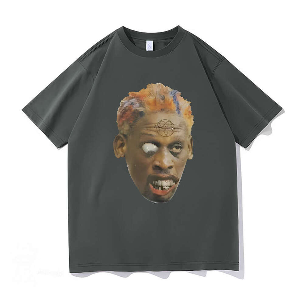 American style black portrait printed short sleeved t-shirt for men and women ins loose street hip-hop rapper top