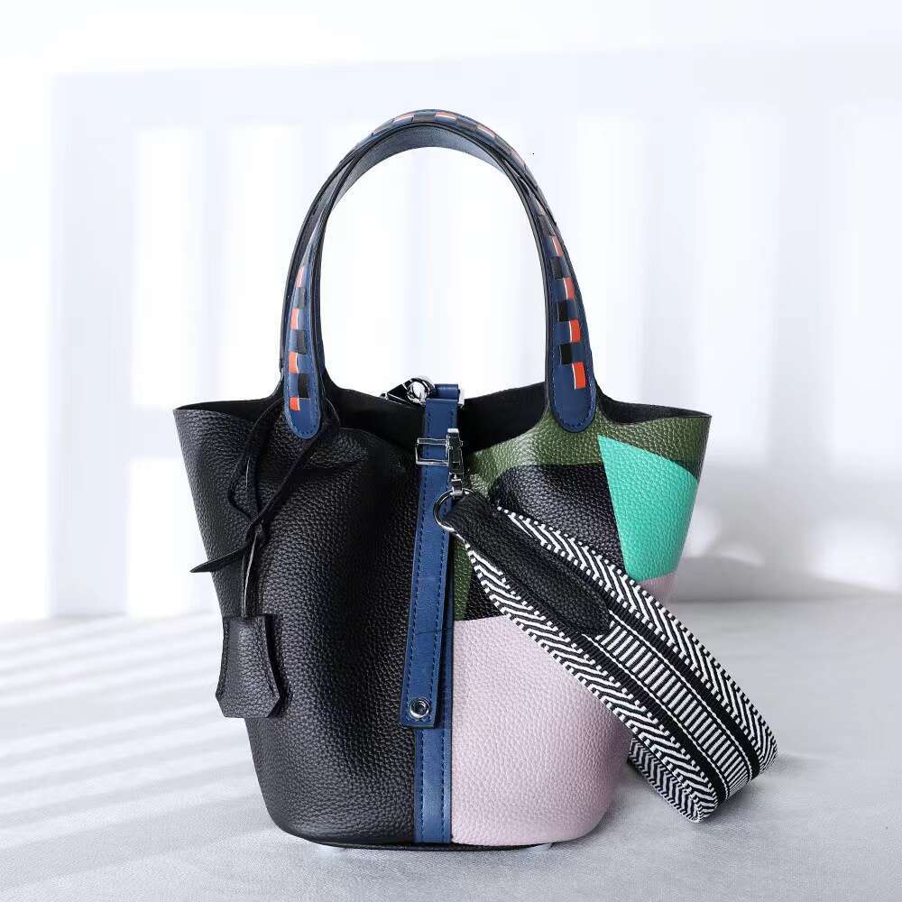Women's Bags Handbag Cowhide Painted Vegetable Basket Women's Handbag Ethnic Style Genuine Leather Bucket Fashionable Shoulder Bag Commuting