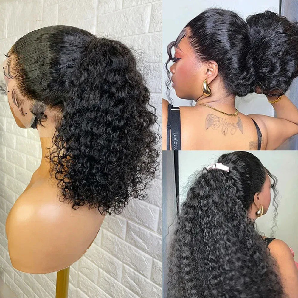 250 Density Brazilian Deep Curly 360 Full Hd Front Human Hair Water Wave 13X4 Lace Frontal Black /red /blonde Glueless Synthetic Wig