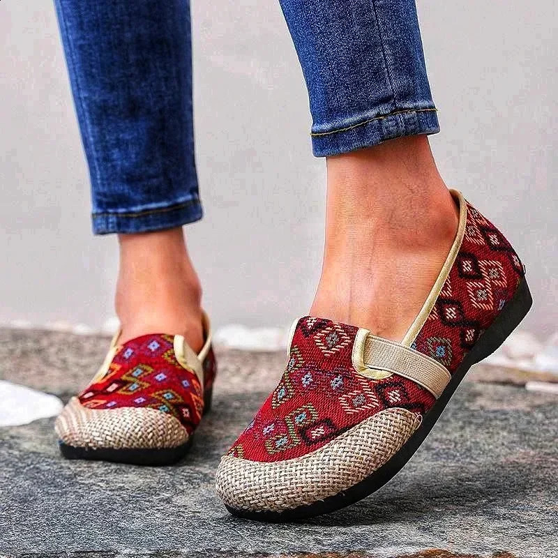 Women Casual Shoes 2024 Summer Fashion Ethnic Embroidery Flat Female Soft Sole Slipon Round Toed Loafers Zapatos 241225
