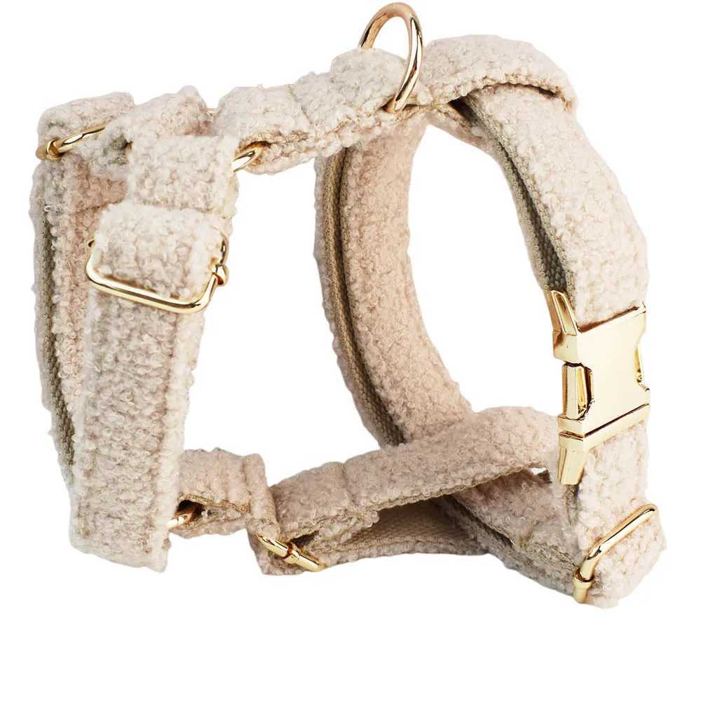 Custom Beige XS-XL Warm Furry Dog Collar Set Puppy Cat Adjustable Durable Pet Harness And Leash SetXJ241230
