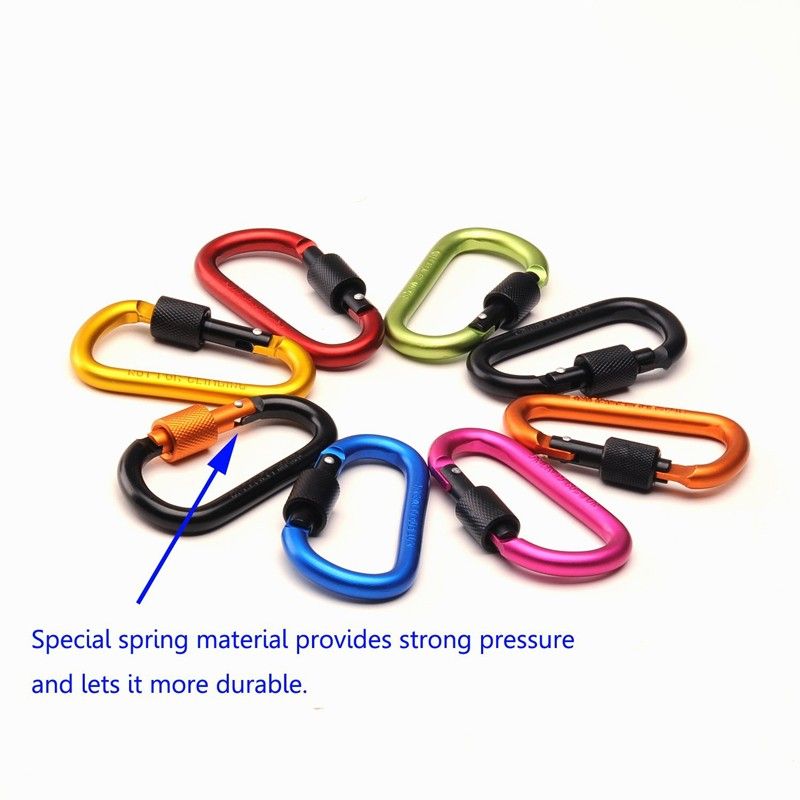 Outdoor Camping Aluminum Mini Locking Carabiner Hook 8cm Metal d type Keychain carabiner clip