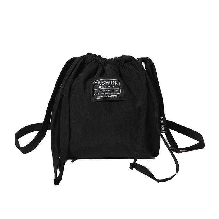Japanese and Korean Artistic Single Shoulder Crossbody Bag Drawstring Small Bag Niche Solid Color Fashionable Lightweight Mini Phone Nylon Bag for Wom