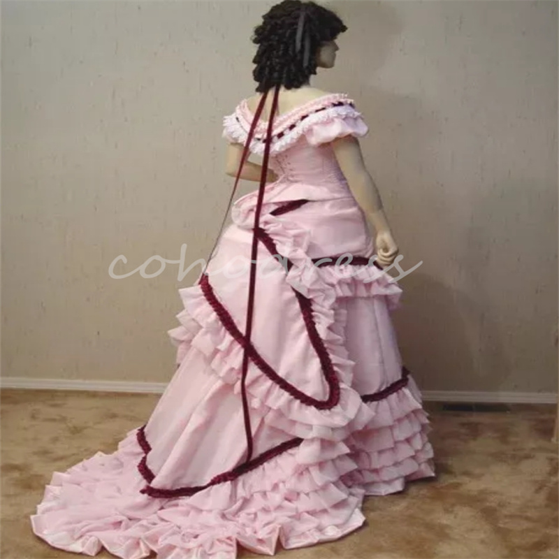 Victorian Gothic Pink Bustle Prom Dress Costume Medieval 1850s Renaissance Bustle Steampunk Duchess Evening Dress Rococo Customized Vestio De Novias