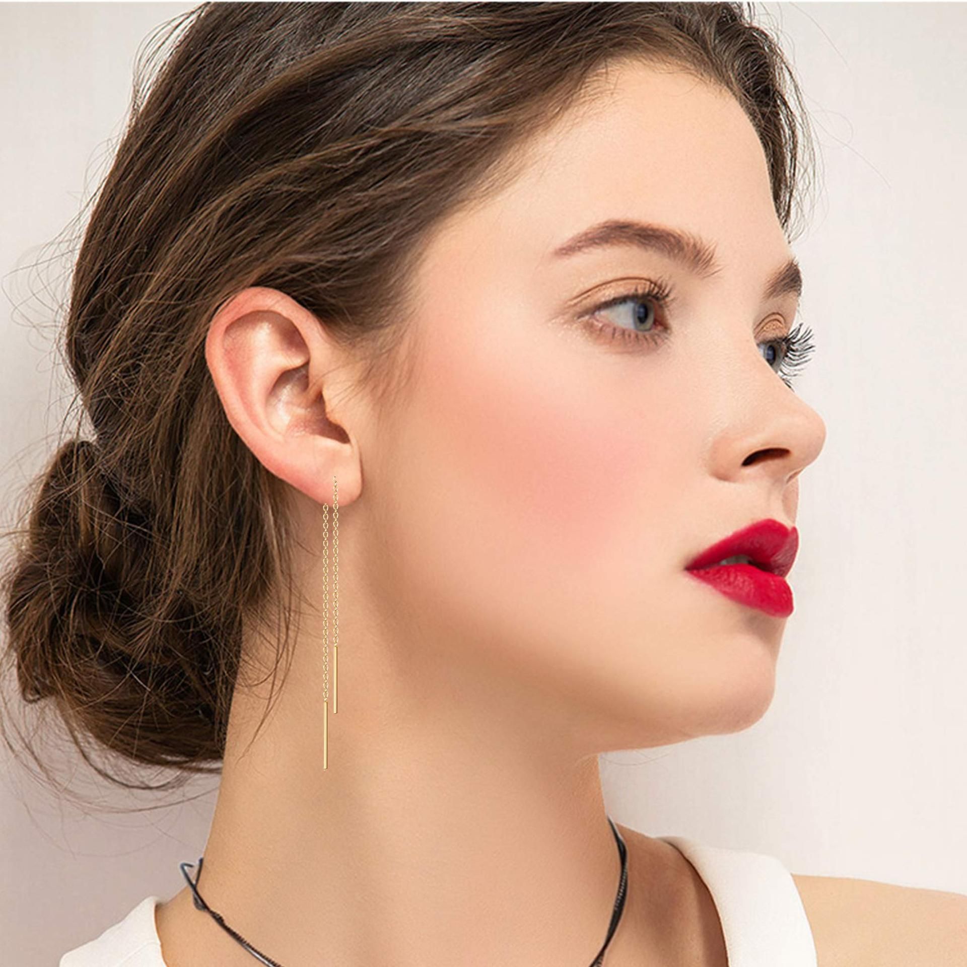 Stylish Women's Line of Threading Pendant Earrings Made from Premium Stainless Steel Trendy and Comfortable