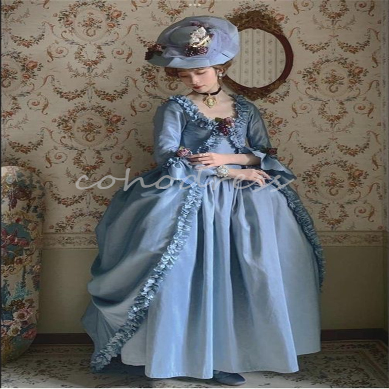 1860s Renaissance Victorian Prom Dress Gothic Steampunk Marie Antoinette Baroque Medieval Evening Dress Court Noble 2025 Dusty Blue Party Formal Vesti