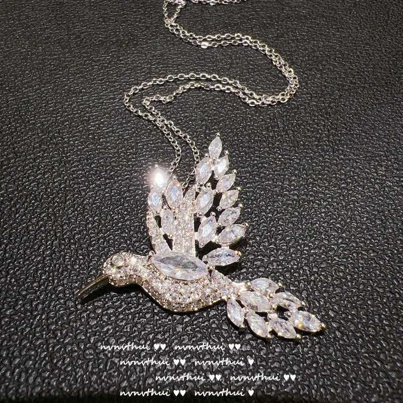New 925 sterling silver sparkling white AAA zircon hummingbird pendant necklace with creative necklace and animal jewelry W241230