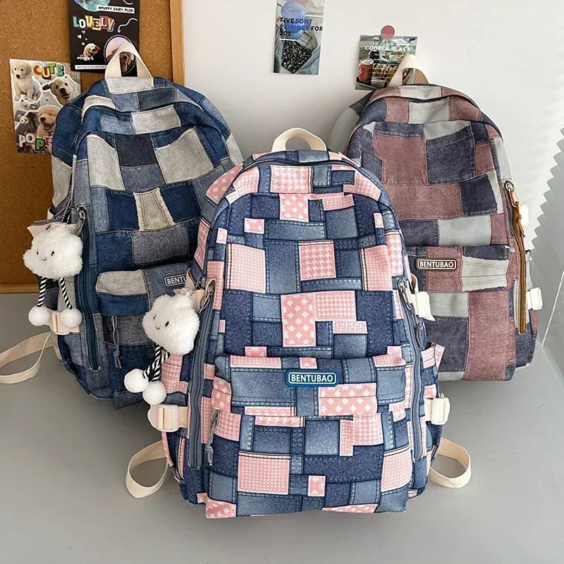 Cowboy Contrasting Color Backpack Casual Versatile Personalized Backpack Niche n Large Capacity Student Travel Bag 241230