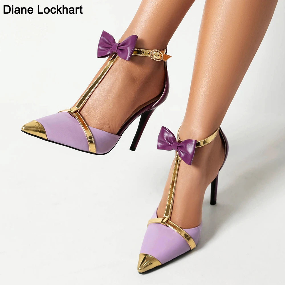 n Glod Purple Stilettos Pointed Toe T-strap High Heels Women Sandals Summer Party Dress Prom Shoes Pumps 241230