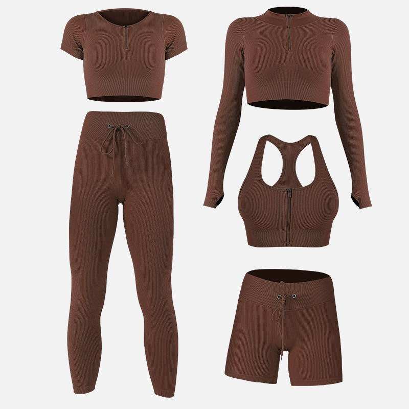 European and American women's new versatile zipper high waist yoga suit fashionable casual fitness yoga suit drawstring tight sports suit