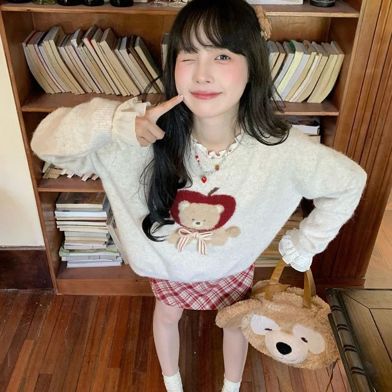 Deeptown Kawaii Sweaters Cartoon Women Harajuku Sweet Knitted Pullovers Autumn Winter Fashion Oversize Cute Aesthetics 241223