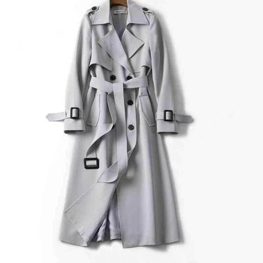 Women's Trench Coats Long With Belt Autumn Korean Windbreaker Ladies Double-breasted Solid Khaki Adjustable Waist Coat For Women