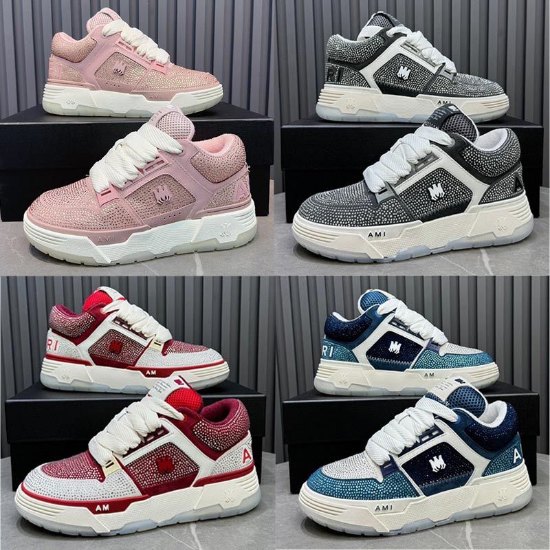 Luxury Women Designer Crystal MA-1 Sneakers Brand Womens MA1 Sports Shoes Rubber Sole Crystal Inlaid Leather Upper Comfortable Towel Inner Travel Casual Shoes