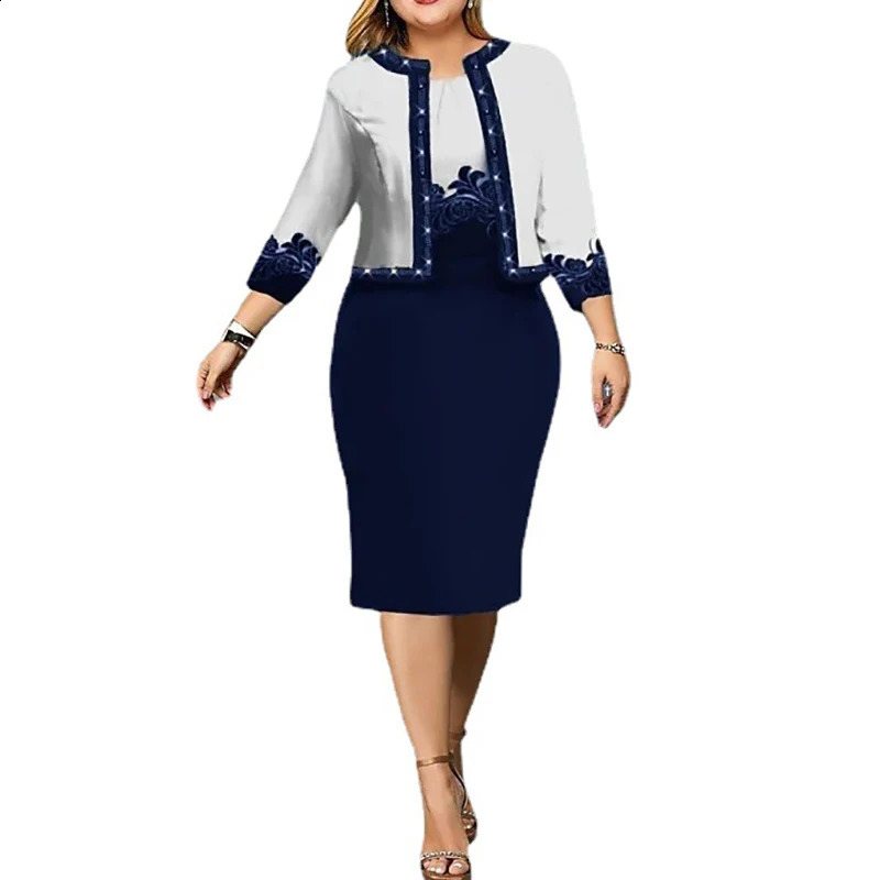 2 piece set Dress For Women 34 Sleeve Cardigan Tops And Wrapped Hip Suit Print Fashion Office Female Outfits Vestidos 241220