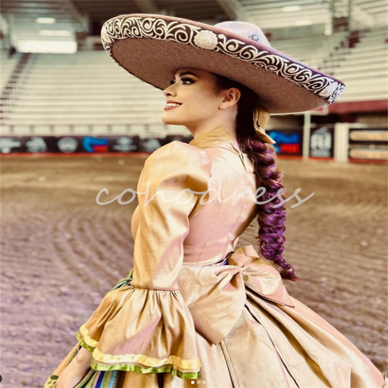 Traditional Mexico Gold Quinceanera Dresses Jalisco Dress Folklorico Embroidery Vestidos De 15 Anos Mariachi Prom Party Jalisco Xv Debutant Para Hallo
