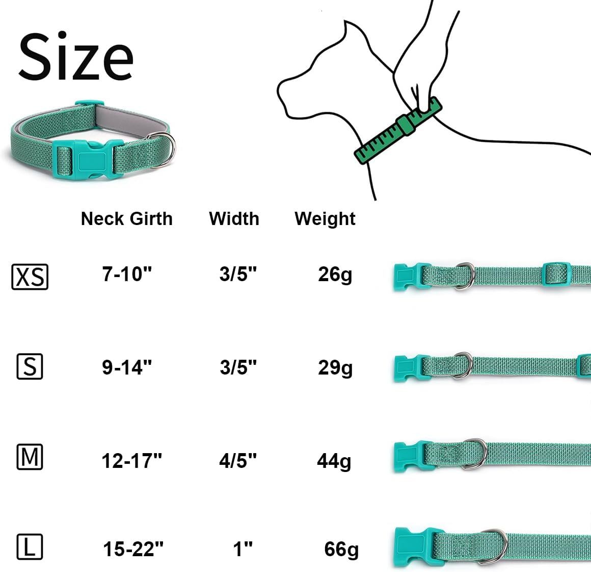 Reflective dog collar with chloroprene rubber pad, basic durability, soft nylon dog collar adjustable for XS small, medium, large, boys and girls, pet