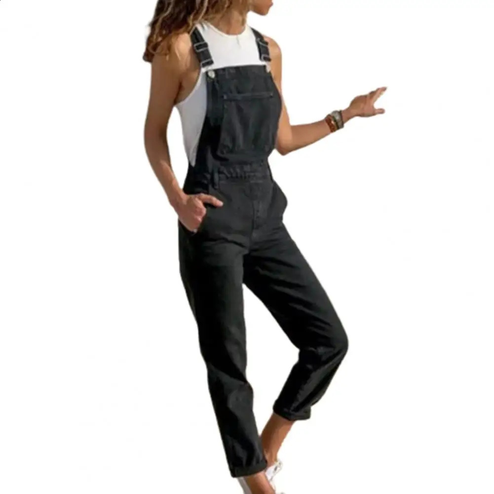 Denim Overalls with Pockets Distressed Denim Overalls Stylish Plus Size Denim Jumpsuit with Adjustable Straps Side for Women 241230