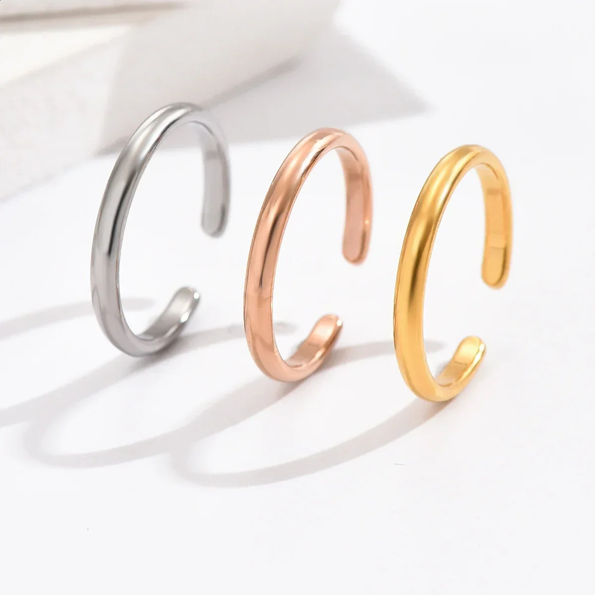 3PCS Toe Rings for Women Adjustable Stainless Steel Simple Stars Moon Smooth Ring Summer Beach Finger Foot Gift Jewelry 241225