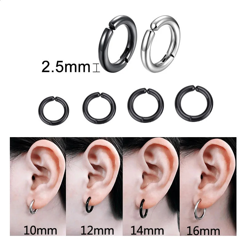 2Pcs1Pair Stainless Steel Ear Clip Earrings For Women Man Non Piercing Round Circle Punk Simple Jewelry 241225