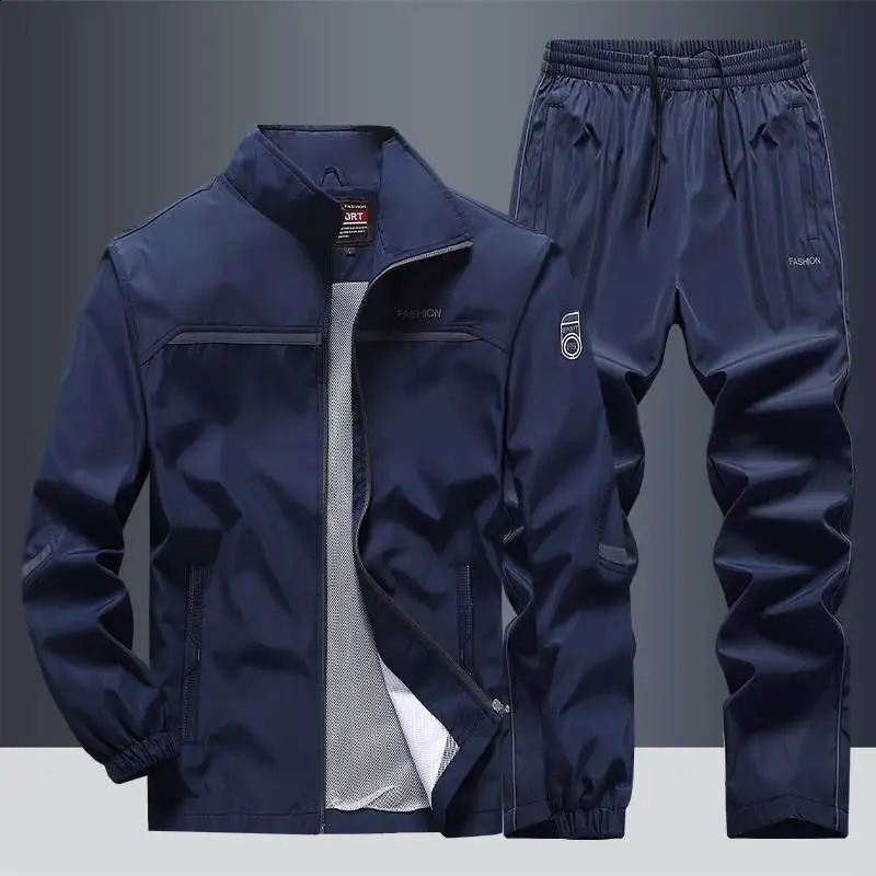 2024 Spring Autumn For Men Set Two Piece Black Casual Tracksuit Hip Hop Streetwear Running Sport Outdoor Fashion Clothes 241223