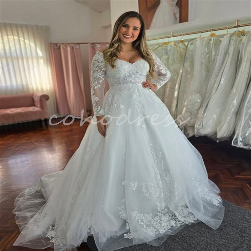 Gatsby Boho Wedding Dress V Neck Long Sleeve Bohemian Bride Dress Appliques A Line Tulle Beach Bridal Gowns Korean Robe De Mariee 2025 Lace Civil Coun