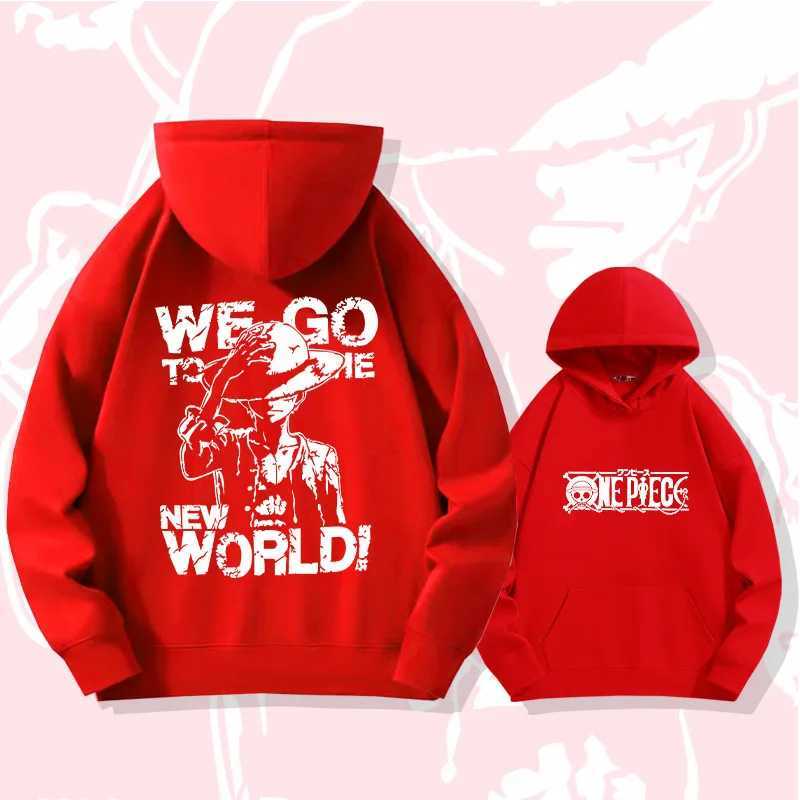 One piece Luffy mens and womens hooded sweatshirt autumn and winter long sleeved wool warm sportswear comfortable super large hooded zipper W241230