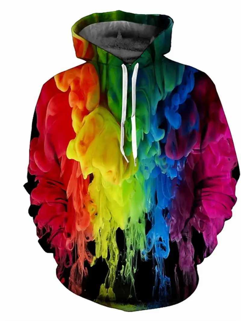 Latest Rainbow Graffiti 3D Printed Mens Fashion Y2K Hoodie Oversized Street Clothing Zipper Hoodie Sweater Childrens Clothing W241230