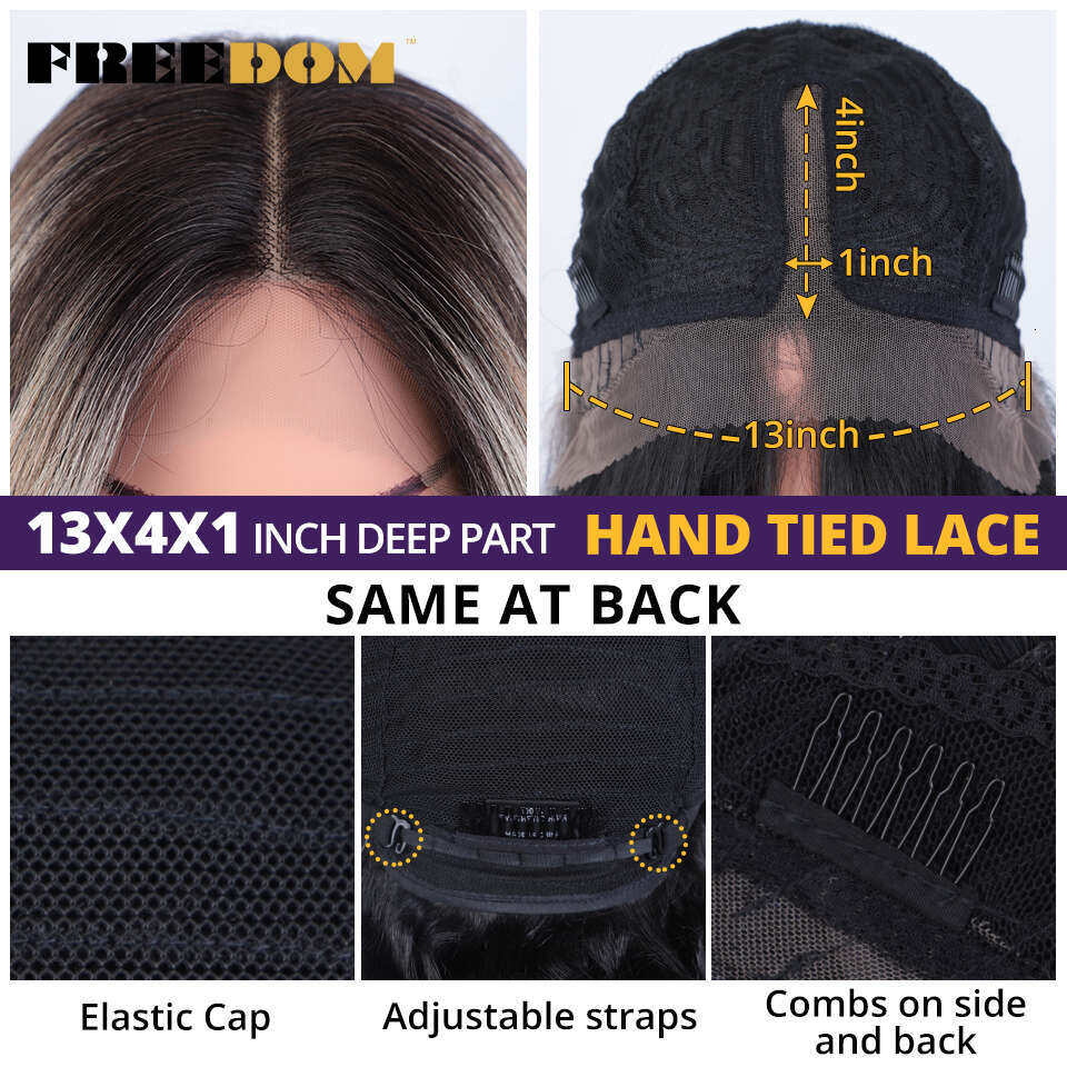 FREEDOM Synthetic Front For Women 26 Inch Long Straight Lace Wig With Bangs Ombre Orange Blonde Cosplay Wigs