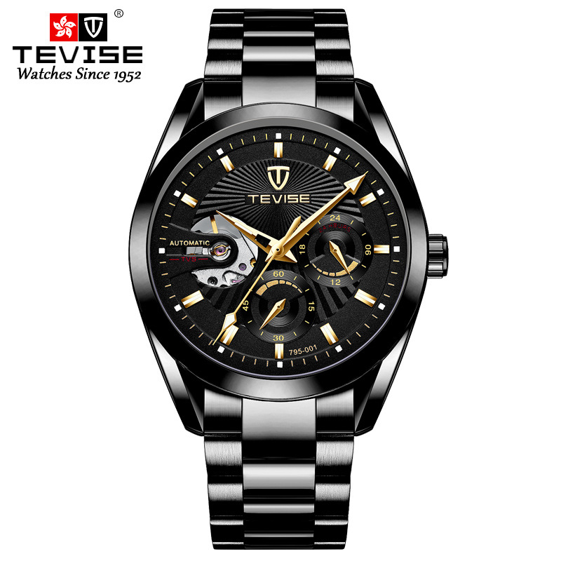 TEVISE Automatic Mechanical Watchs Men Five-needle Multifunctional Business Watch Waterproof Classic Wrist Watches T014